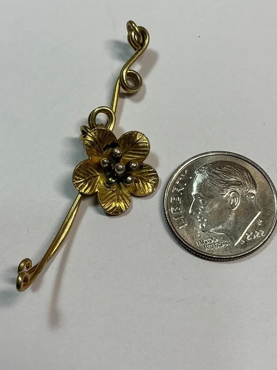 Sterling Silver Gold Color Vertical Floral Pendant. 2 inches long - Picture 2 of 6
